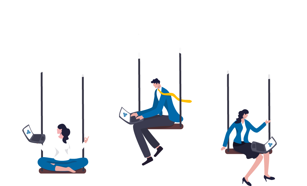 Illustration of 3 People working in the cloud