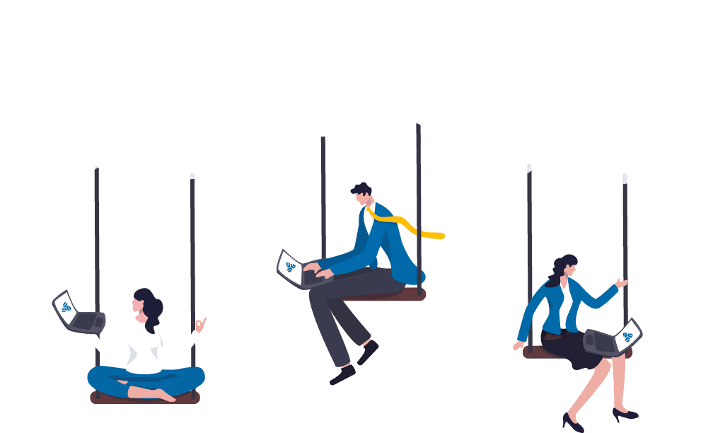 Illustration of 3 People working in the cloud